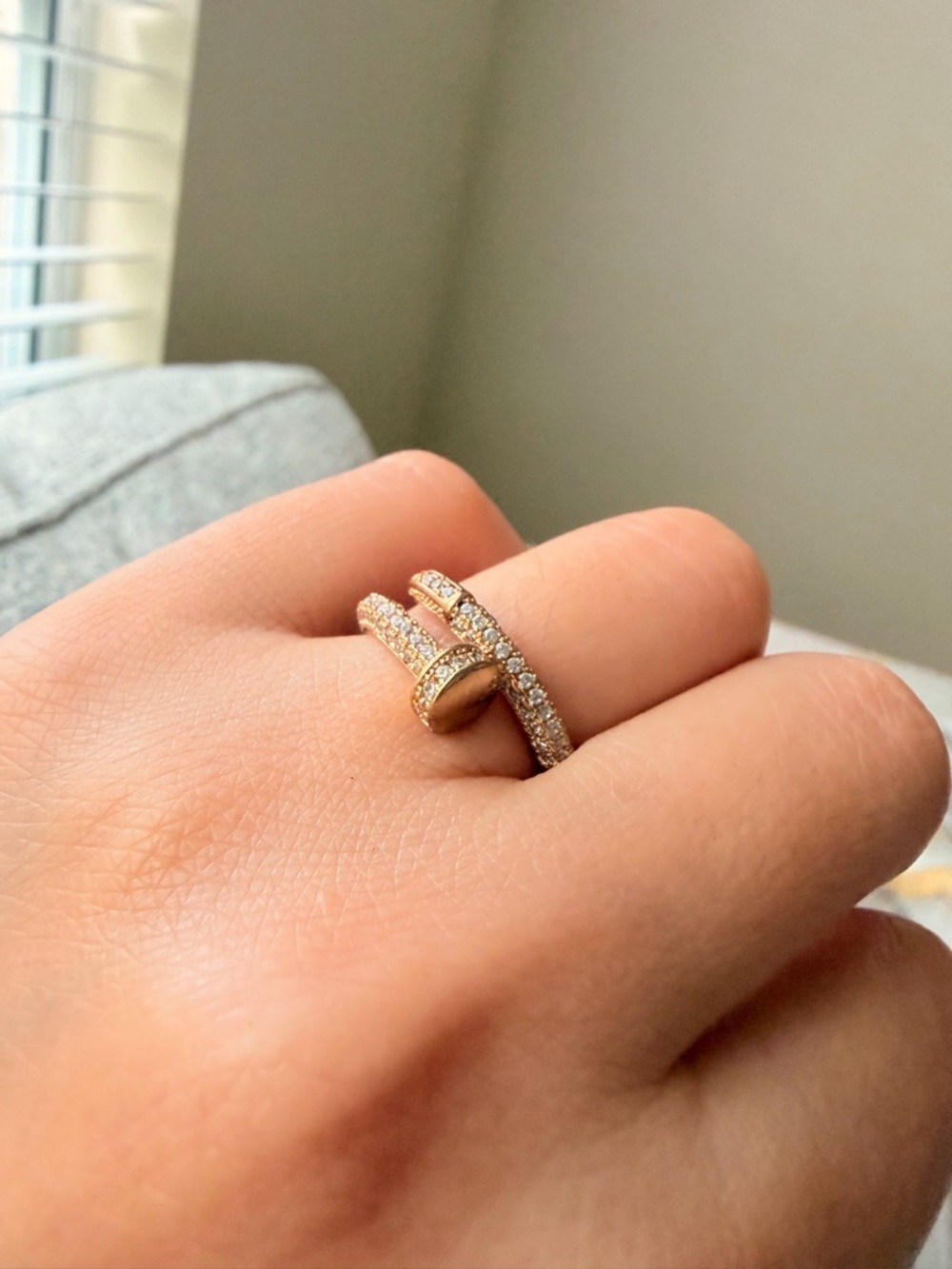 Gold Pave Double Band Ring with Clear Cubic Zirconia - Picture 5 of 5